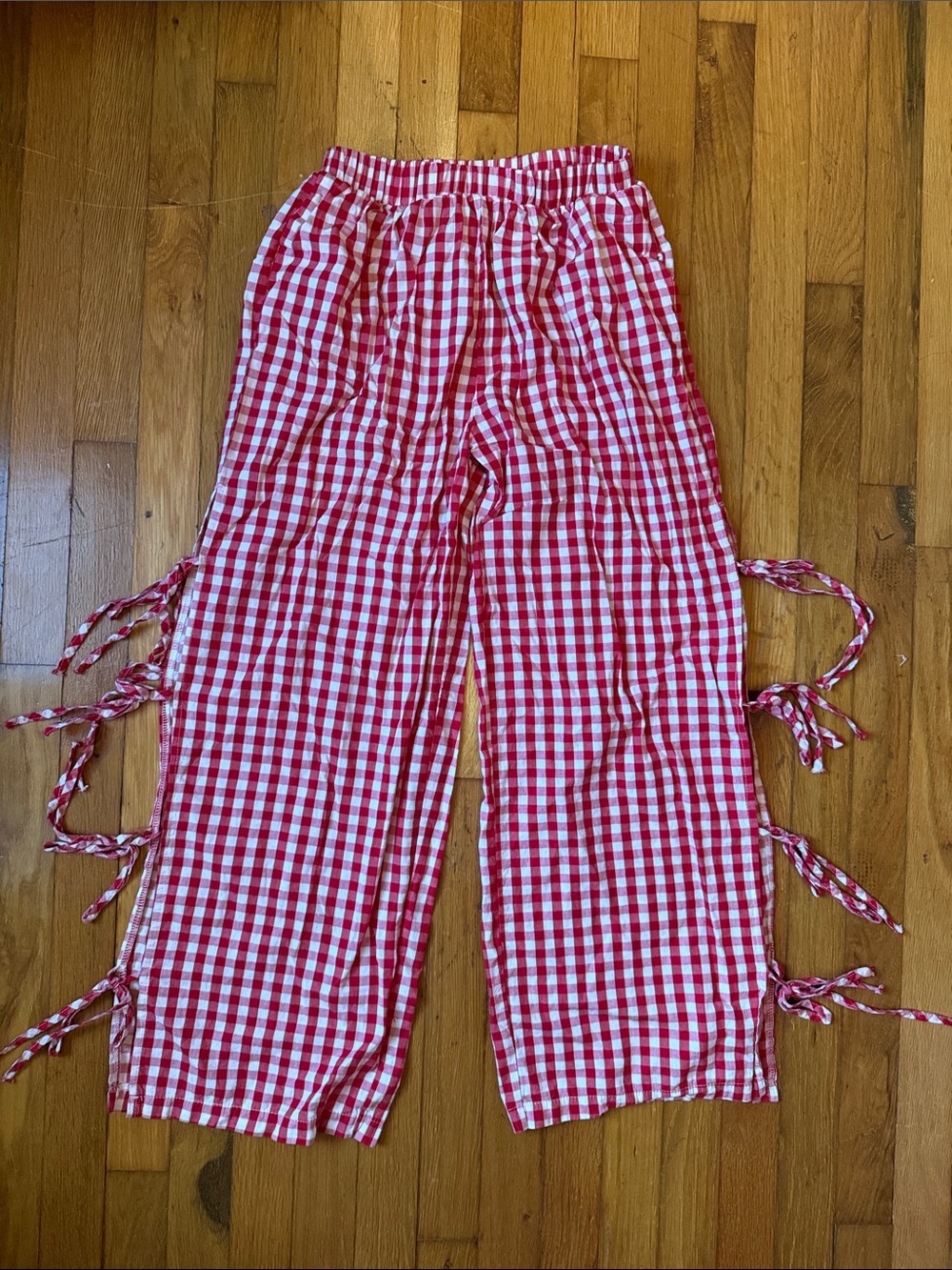 Women’s Red Gingham Pants with Side Ties